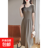 25夏季新款連衣裙法式圓領(lǐng)氣質(zhì)短袖拼接遮肉顯瘦長(cháng)裙/NZ382-X 淺綠色 均碼 100-150斤