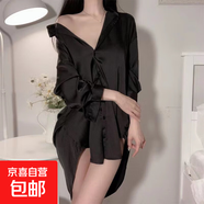 2025夏天新款性感冰感睡裙睡衣女長(cháng)袖薄款寬松女士中長(cháng)裙緞面可外 QMX0312#黑色 2XL 175