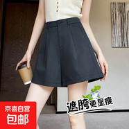 白色西裝短褲女夏薄款高腰休閑日系顯瘦冰絲直筒闊腿a字五分中褲 深藍(lán)色 2XL