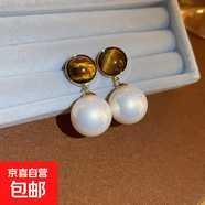 銀針大珍珠圓圈耳環(huán)時(shí)尚小眾夸張氣質(zhì)高級(jí)感耳釘法式復(fù)古百搭耳飾 81#銀針-金色-白色珍珠