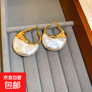銀針鋯石雪花流蘇珍珠耳釘女小眾百搭耳環(huán)時尚氣質耳飾輕奢高級感 43#耳扣-白色-金色