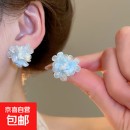 銀針薄紗花朵流蘇耳釘清新森系薄荷綠超仙耳環(huán)小眾夸張設計感耳飾 3#銀針-藍色