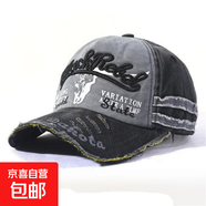 刺繡棒球帽水洗立體拼接牛仔布帽子街頭潮流ins男女百搭棒球帽 黑色