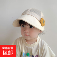 兒童大帽檐遮陽(yáng)防曬帽子夏季網(wǎng)眼可愛(ài)鴨舌漁夫帽透氣女寶寶太陽(yáng)帽 米色-小黃花純色大檐帽 建議年齡1歲~9歲