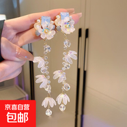 銀針流蘇花朵花卉長(cháng)款仙女款耳墜耳釘女度假風(fēng)小眾手作夸張耳環(huán)女 19#銀針-白色水晶花朵