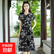 新款彈力緞面中長(zhǎng)款系帶顯瘦顯高連衣裙媽媽遮肉收腰洋氣裙子 梔子花 6XL 建議155-170斤