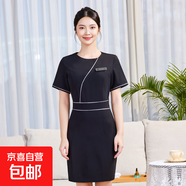 夏季職業(yè)裝美容院SPA工作服修身美容師足浴按摩技師連衣裙工作服 黑色（單件連衣裙） S