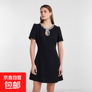 時(shí)尚輕奢名媛氣質(zhì)赫本風(fēng)重工亮片鑲鉆洋氣連衣裙顯瘦小黑裙160035 黑色 M （100-110斤）