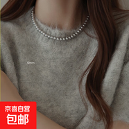 珍珠項鏈夏秋高級不掉色鉑金灰大顆手工串珠真多麻時(shí)尚復古鎖骨鏈 淺灰真多麻元寶扣珍珠項鏈-6mm