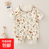 女寶寶連體衣韓版春秋四季純棉長(cháng)袖衣服公主碎花爬服打底嬰兒哈衣 花領(lǐng)田園兔 100cm 建議32斤內穿