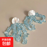 銀針薄紗花朵流蘇耳釘清新森系薄荷綠超仙耳環(huán)小眾夸張設計感耳飾 14#銀針-藍色