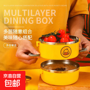 【帶飯必備】飯盒帶蓋上班族保溫密封飯盒不銹鋼大容量學(xué)生便當(dāng)盒 明黃色2層