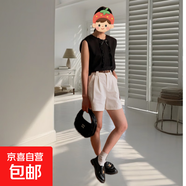女裝短褲韓式休閑短褲工裝短褲西裝五分褲通勤西裝短褲百慕大短褲 白色  （配皮帶） L （115-130斤）