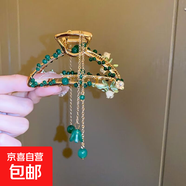 新款鑲鉆珍珠又字交叉發(fā)夾后腦勺盤發(fā)抓夾暗黑高級感時尚氣質(zhì)發(fā)飾 57#抓夾-綠色鈴蘭花朵流蘇