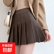 毛呢短裙百褶裙女秋冬新款格子黑色高腰韓版A字裙顯瘦半身裙 H23 深卡其加長(cháng) XL