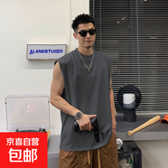 220g重磅背心短袖純棉寬松運動(dòng)坎肩男圓領(lǐng)新款夏潮流休閑打底SNRL 鐵灰色坎肩 3XL 建議170-200斤