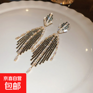 銀針鑲鉆幾何長款流蘇耳環(huán)歐美情人節(jié)禮物小眾設(shè)計感耳釘送禮耳飾 23#銀針-黑色鑲鉆流蘇耳