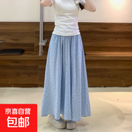 波點(diǎn)半身裙女夏季2025新款高腰a字顯瘦中長(cháng)款法式小個(gè)子白色傘裙 天藍色 常規 身高159-163cm L 體重111-125斤