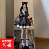 日系文藝學(xué)院風(fēng)連衣裙女夏季2025新款小清新氣質(zhì)淑女收腰顯瘦長(cháng)裙 兩件套裝 M