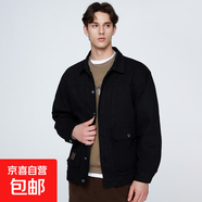 歐拉邦喬 OLA BOMJOOLA春秋美式復(fù)古翻領(lǐng)多袋拼接設(shè)計休閑百搭水 黑色 M 【100-120斤】
