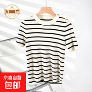 【伊芙麗制造商】休閑時(shí)尚百搭顯瘦圓領(lǐng)套頭短袖針織衫 白色 M 80斤-110斤
