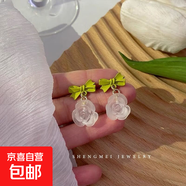 花朵超仙高級(jí)感耳釘耳環(huán)女2025年新款潮爆款無(wú)耳洞 綠色蝴蝶結(jié)花朵 耳釘【銀針款】