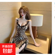 豹紋女神調情挑逗系列情趣內衣 豹紋吊帶睡裙蕾絲蝴蝶結情趣套裝 白底豹紋