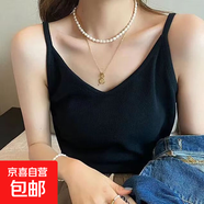 吊帶背心女夏外穿華夫格寬松上衣顯瘦無袖打底衫t恤 黑色吊帶款 XL 115-130斤