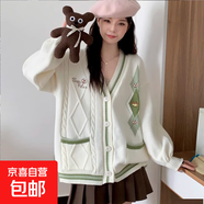 2025秋季女裝女學生韓版寬松學院風可愛蝴蝶結(jié)毛衣針織洋氣開衫 3874白色 M  【建議96斤-110斤】