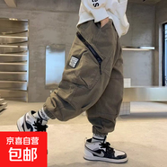 男童褲子春秋款新款中大童長(cháng)褲兒童工裝褲男孩百搭休閑褲 綠色 150