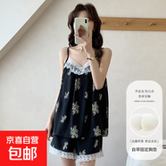 云朵棉自帶胸墊睡衣女夏季韓系ins風(fēng)蕾絲花邊格子吊帶短褲家居服 R39(固定胸墊) 2XL