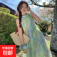 新款2025夏季無袖顯瘦慵懶中長裙寬松裙子法式度假女裝裙子 圖片色 S