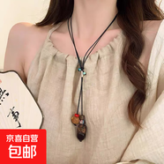 橡果植物果實(shí)編織項鏈女款復古民族風(fēng)禪意天然松子鎖骨鏈頸鏈配飾 木質(zhì)緬茄果吊墜蠟繩項鏈