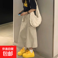 深灰色美式復古工裝裙女夏薄2025新款中長(cháng)款包臀裙高腰顯瘦半身裙 杏色 XL