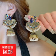 民族風(fēng)鳳凰月牙流蘇耳釘小眾復古設計感耳環(huán)夏季女輕奢高級感耳飾 9#鋼針-藍色-白色