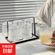 【采銷(xiāo)嚴(yán)選】ins冰川紋玻璃杯家用茶杯喝水杯子果汁杯飲料啤酒杯 冰川杯矮款250ml6只+黑色杯架