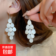 銀針高級感花朵流蘇珍珠耳釘法式新款時(shí)尚百搭耳環(huán)輕奢高級感耳飾 7#耳鉤-白色
