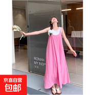 粉色超仙吊帶裙女夏季2025新款法式今年流行甜美度假風(fēng)連衣裙長(cháng)裙 粉紅色 S