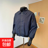 【美式復古】設計感翻領夾克簡約時尚百搭潮流夾克外套男女潮 藏青色 XL (建議140-160斤)