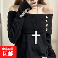 哥特風(fēng)木質(zhì)十字架項鏈暗黑亞文化女長款頸鏈甜酷辣妹毛衣鏈 白色十字架