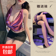 禁欲秘書(shū)制服紫色網(wǎng)紅裸背套裝情趣內衣性感露溝包臀誘惑 上衣+短裙+T褲+黑絲襪  912 均碼