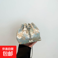 手拎珍珠水桶包女2025夏季新中式刺繡單肩包小眾簡約高級感斜挎包 綠色