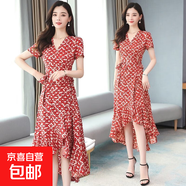 紅色連衣裙新款春夏季女裝大碼氣質(zhì)韓版中年媽媽碎花長(zhǎng)裙子 紅色 XL 【建議105-115斤】