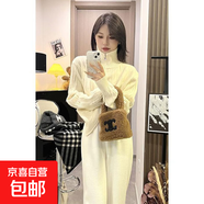 錦裳淑高領(lǐng)麻花雙拉鏈開(kāi)衫毛衣女秋冬加厚慵懶風(fēng)短款翻領(lǐng)針織外套 白色 XL