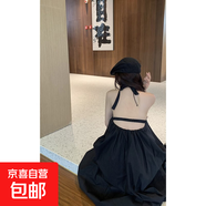 度假風(fēng)露背掛脖連衣裙女夏季新款法式設(shè)計(jì)感小眾遮肉時(shí)尚減齡長(zhǎng)裙 黑色 L
