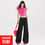 黑色波點(diǎn)天絲牛仔褲女2025夏季新款高腰寬松顯瘦垂感薄款闊腿褲子 黑色九分 薄款 XS 碼 建議75-88斤