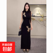 新中式國風(fēng)改良無袖黑色旗袍年輕款女夏季新款修身氣質(zhì)刺繡連衣裙 偉鑫-MA209【黑色】 XL