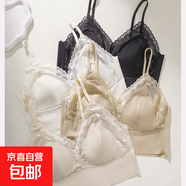 蕾絲夏季時尚吊帶美背無鋼圈顯瘦修身內(nèi)搭裹胸固定杯墊兔耳朵抹胸 黑色 L 【115-145斤】