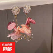 銀針流蘇花朵花卉長(cháng)款仙女款耳墜耳釘女度假風(fēng)小眾手作夸張耳環(huán)女 8#銀針-粉色花朵珍珠流蘇
