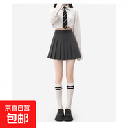2025夏季新款韓版學(xué)院風(fēng)高腰顯瘦半身裙百褶裙防走光短裙a字裙女 淺灰色/帶內襯 S